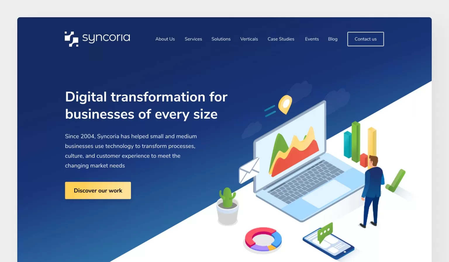 Syncoria homepage mockup - a responsive WordPress theme designed for seamless user experience.
