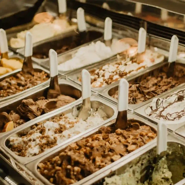 Different Flavored Ice Cream on a Stainless Steel Tray